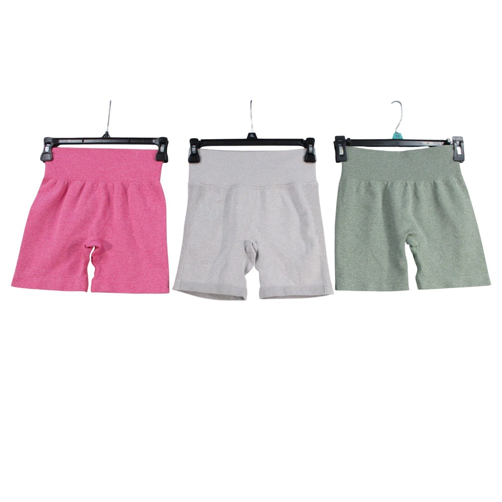 3 Pack Seamless Biker Shorts High Waisted Pink Gray Green Athletic Yoga XL